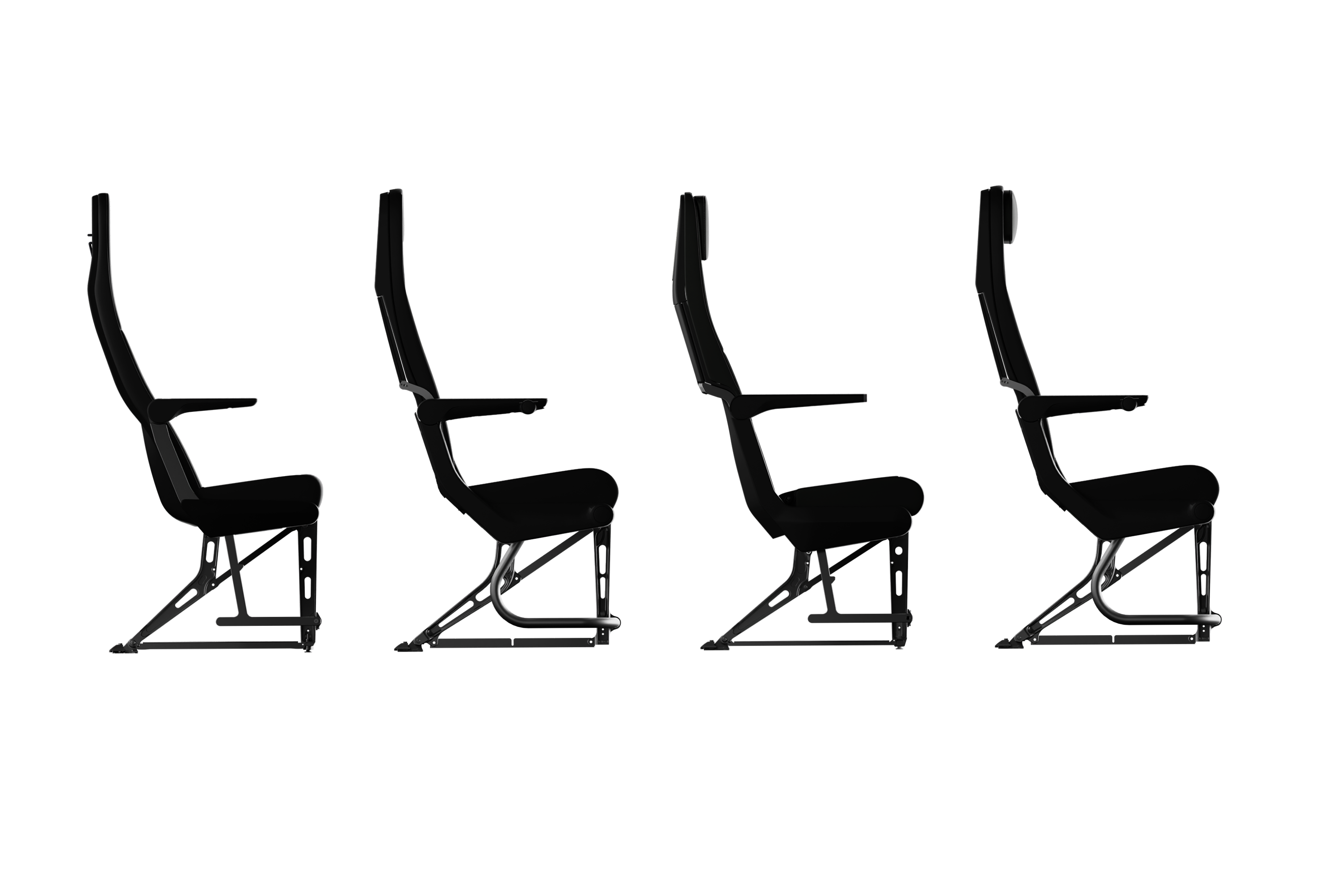 Side profiles of seats of four of the Mirus Aircraft Seating